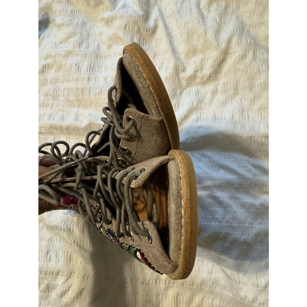 Jeffrey Campbell Square Toe Rmbroidered Lace Up Suede Ankle Bootie Size 8 Rare - Picture 4 of 7